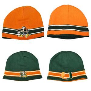 Miami Hurricanes Reversable Green & Yellow Knit Beanie Team Hat College Football